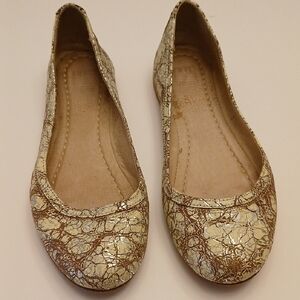 Frye Cream and Brown Patterned Flats